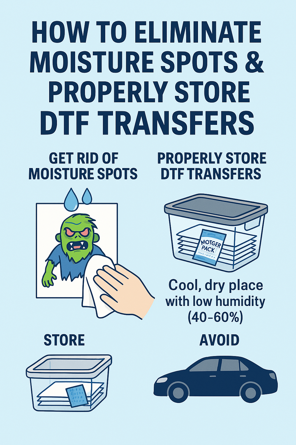 How to Eliminate Moisture Spots ; Properly Store DTF Transfers